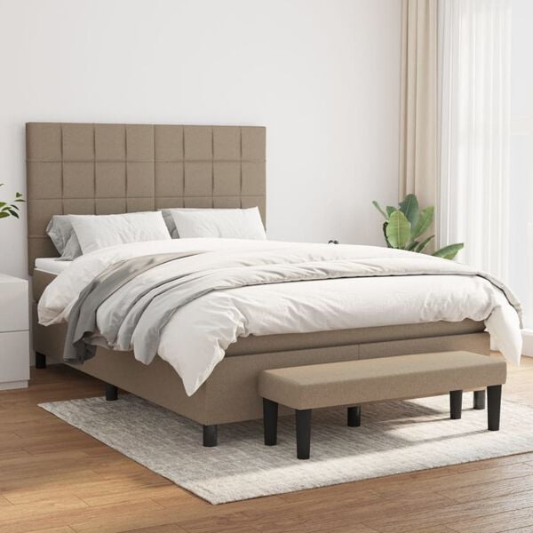 vidaXL Boxspring met matras stof taupe 140x200 cm