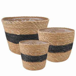 vidaXL Zeegras Plantenmanden 3 pcs Naturel en Zwart &Oslash;26 x 19 cm
