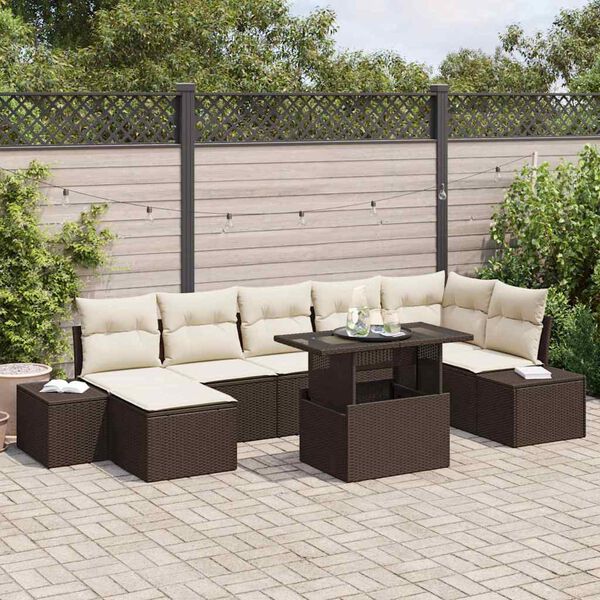 vidaXL Tuin Sofa Set met kussen 8 pcs Bruin en cr&egrave;me