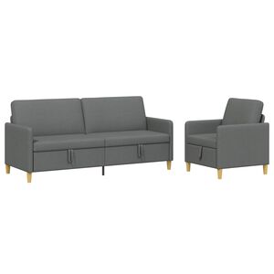 vidaXL Bankenset met opbergruimte 2 st Donkergrijs Polyester