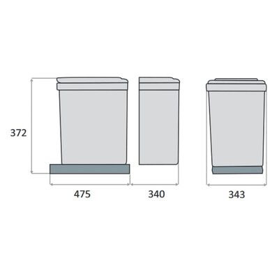 eyckhaus Inbouwprullenbak gescheiden rechthoekig 1x16 L 2x7,5 L grijs