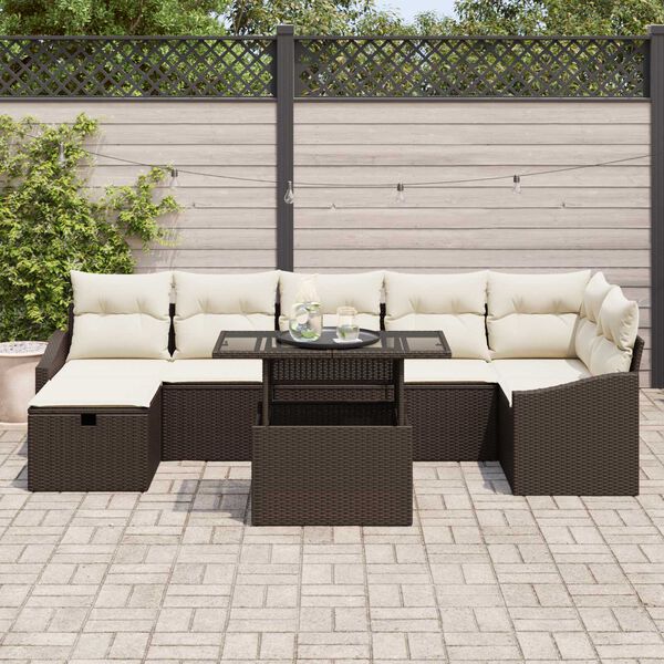 vidaXL Tuin Sofa Set met kussen met opslag 8 pcs Bruin Poly riet