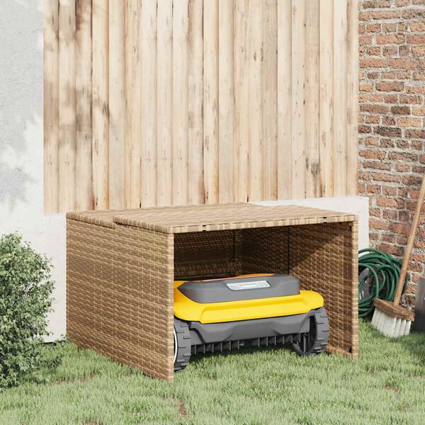 vidaXL Garage voor robotmaaier 86x90x52/57 cm poly rattan beige