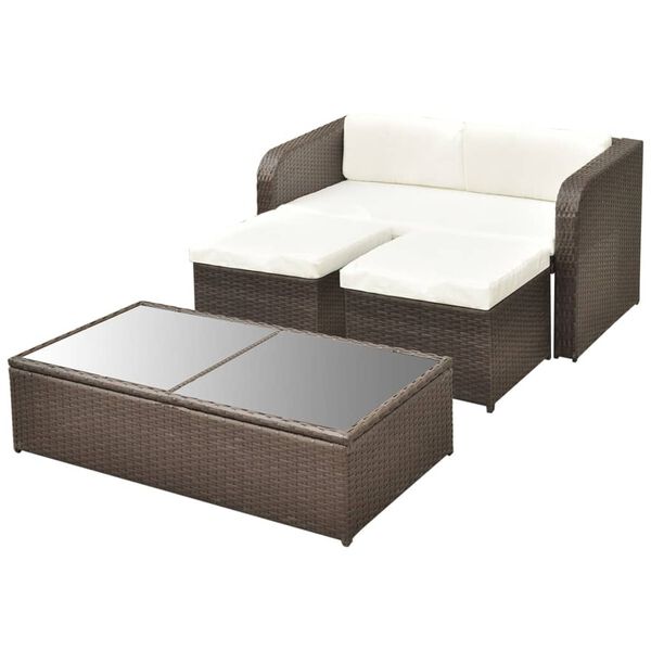 vidaXL 4-delige Loungeset met kussens poly rattan bruin