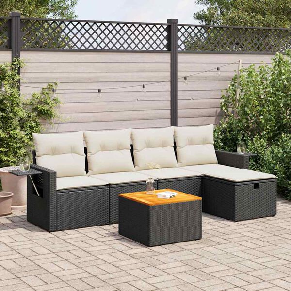 vidaXL 6-delige Loungeset met kussens poly rattan zwart
