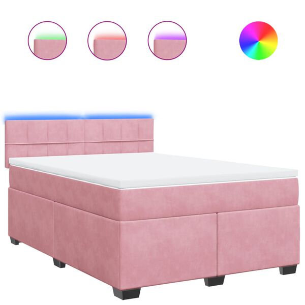 vidaXL Boxspring met matras fluweel roze 160x200 cm