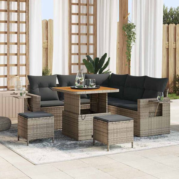vidaXL Tuin Sofa Set met kussen 8 pcs Grijs poly rattan