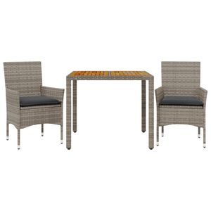 vidaXL 3-delige Tuinset met kussens poly rattan en acaciahout grijs