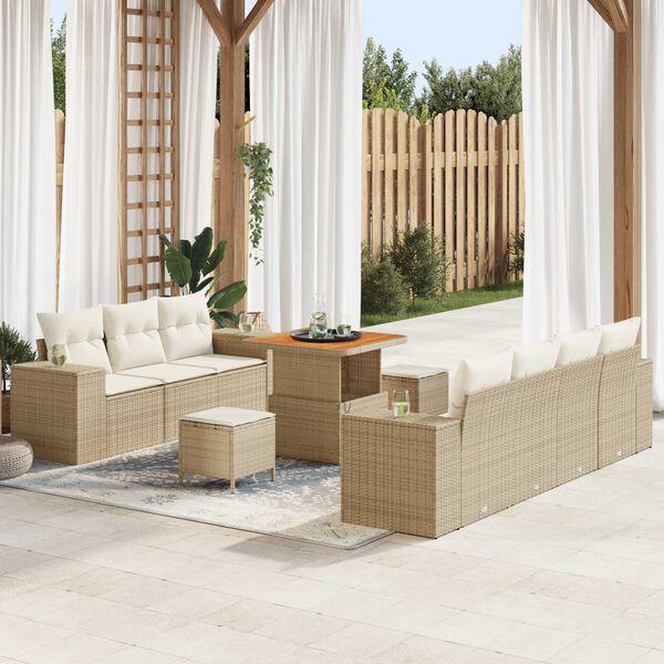 vidaXL Tuin Sofa Set 10 pcs Beige poly rattan