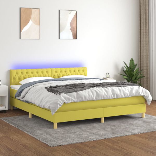 vidaXL Boxspring met matras en LED stof groen 180x200 cm