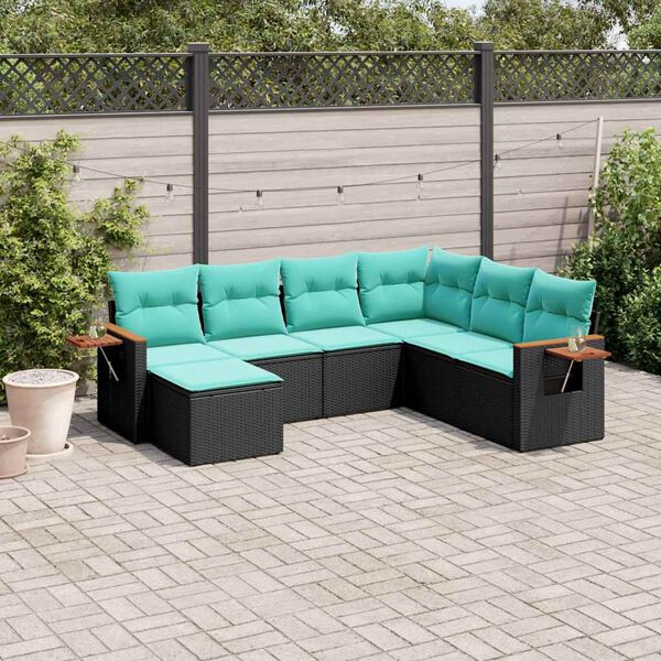 vidaXL 7-delige Loungeset met kussens poly rattan zwart