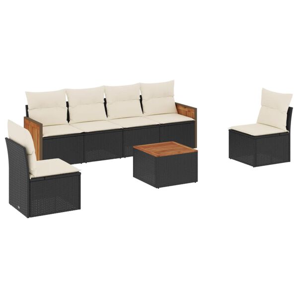 vidaXL 7-delige Loungeset met kussens poly rattan zwart