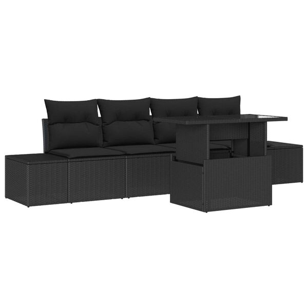 vidaXL Tuin Sofa Set 5 pcs Zwart poly rattan & Gepoedercoat staal