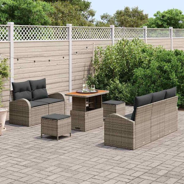 vidaXL Tuinbankenset met kussen 8 pcs Grijs poly rattan