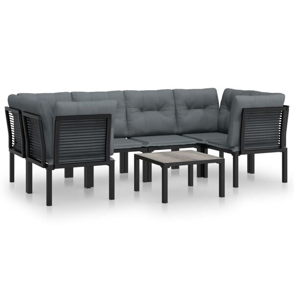 vidaXL 7-delige Loungeset poly rattan zwart en grijs
