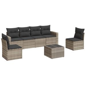 vidaXL 7-delige Loungeset met kussens poly rattan lichtgrijs