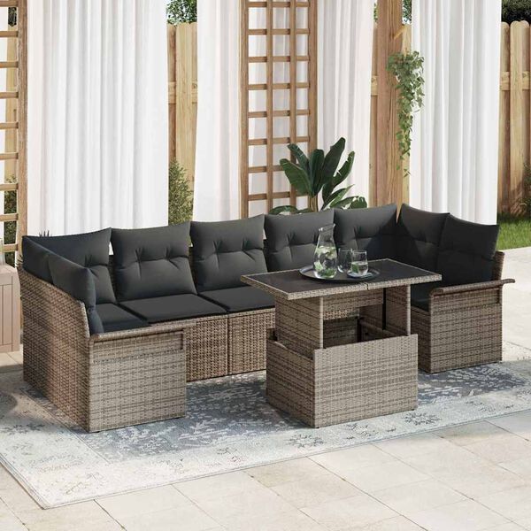 vidaXL Tuin Sofa Set met kussen 8 pcs Grijs poly rattan
