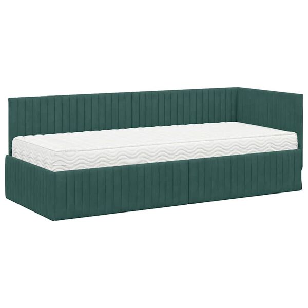vidaXL Hoekbedframe met Matras met hoofdeinde 2 pcs Groen Fluweel