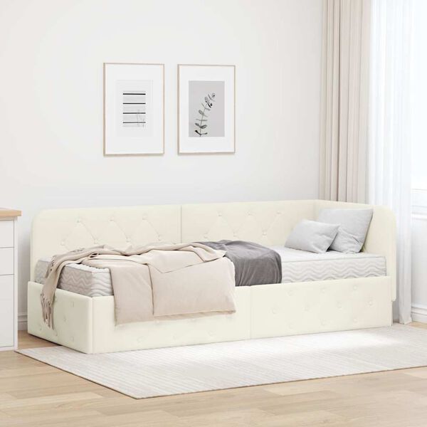 vidaXL Hoekbedframe met matras Crème 80 x 200 cm Fluweel