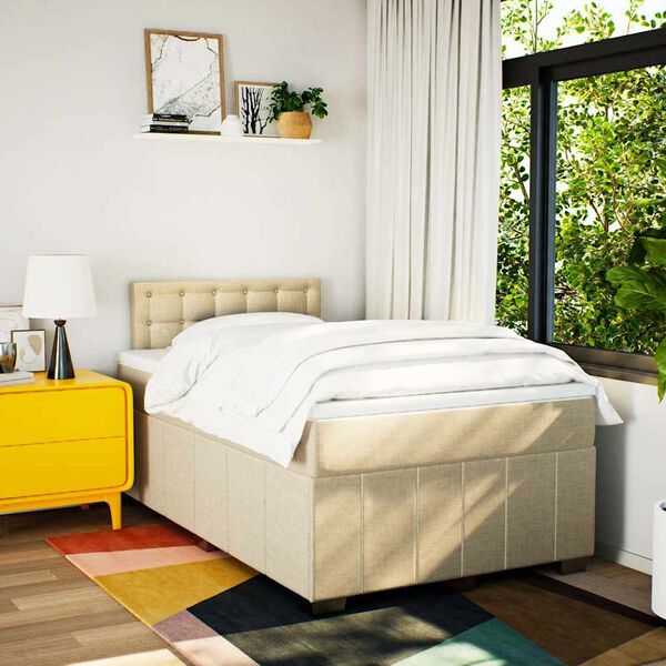 vidaXL Boxspring met matras stof cr&egrave;mekleurig 120x200 cm