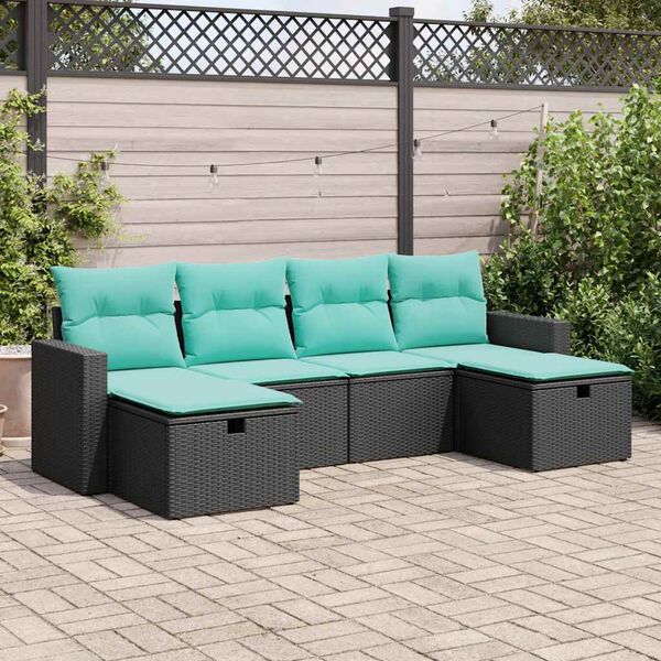 vidaXL 6-delige Loungeset met kussens poly rattan zwart