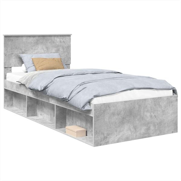 vidaXL Bedframe met hoofdeinde Concerte Grijs 90 x 190 cm Bewerkt hout
