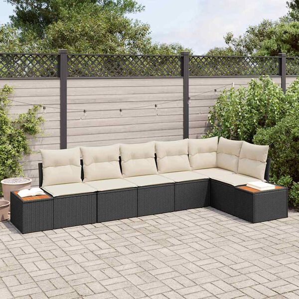 vidaXL Tuin Sofa Set met kussen 6 pcs Zwart en cr&egrave;me Poly riet