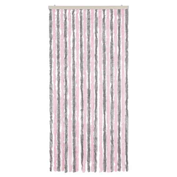 vidaXL Vliegengordijn 90x220 cm chenille zilvergrijs en roze