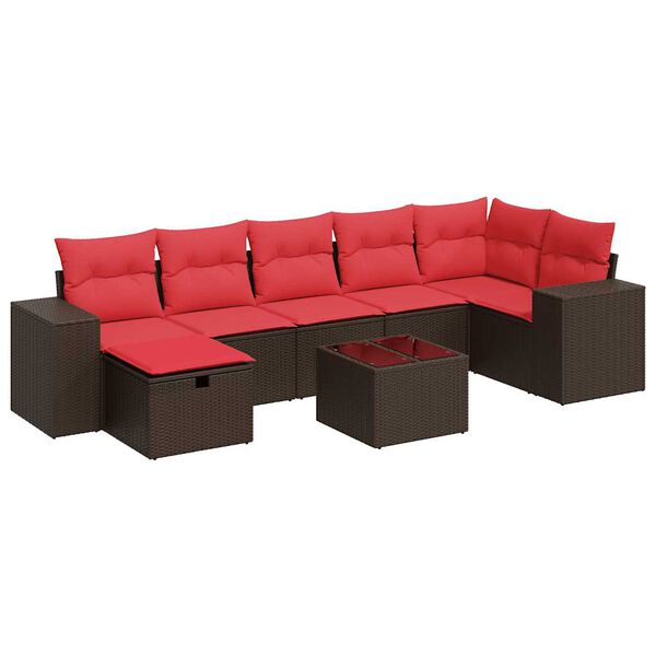 vidaXL 8-delige Loungeset met kussens poly rattan bruin