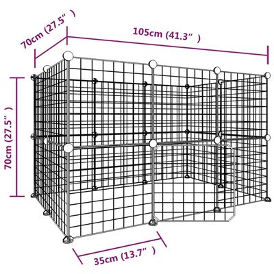 vidaXL Huisdierenkooi met deur 20 panelen 35x35 cm staal zwart