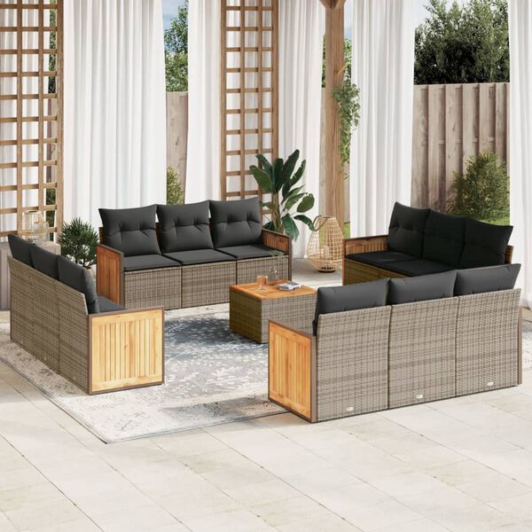 vidaXL 13-delige Loungeset met kussens poly rattan grijs