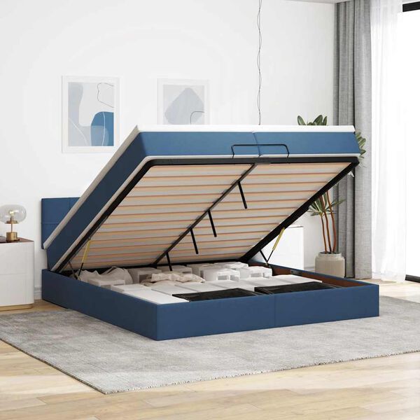 vidaXL Ottoman bed met matrassen en LED's 200x200cm stof blauw
