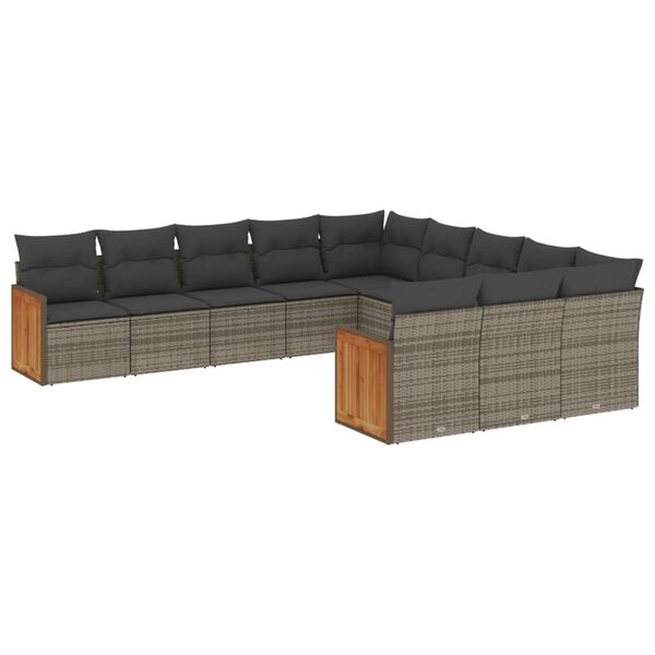 vidaXL 11-delige Loungeset met kussens poly rattan grijs