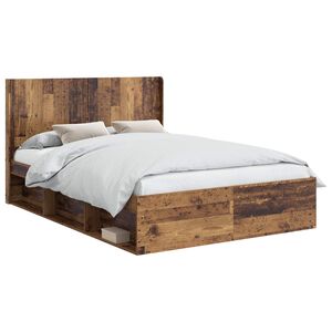 vidaXL Bedframe met opbergruimte en hoofdbord Oud hout 150 x 200 cm