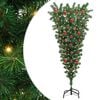 vidaXL Op-ondersteboven Kunstkerstboom met Ballenset Groen 120 cm PVC