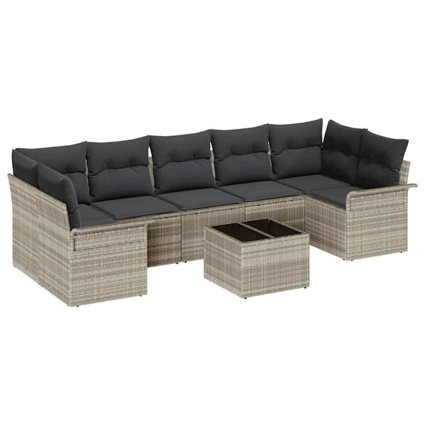 vidaXL Tuin Sofa Set met kussen 8 pcs Lichtgrijs poly rattan