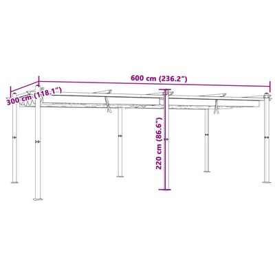 vidaXL Prieel met uittrekbaar dak 3x6 m aluminium antracietkleurig