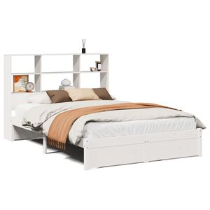 vidaXL Bed met boekenkast zonder matras grenenhout wit 140x190 cm
