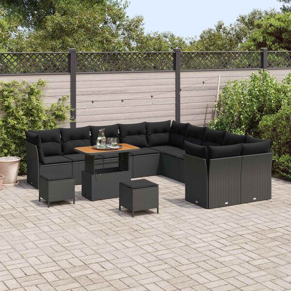 vidaXL Tuin Sofa Set 13 pcs Zwart Poly rattan en gepoedercoat staal