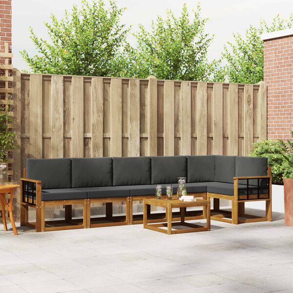 vidaXL Buiten bankenset met kussen 7 pcs Natuurlijk en Antraciet