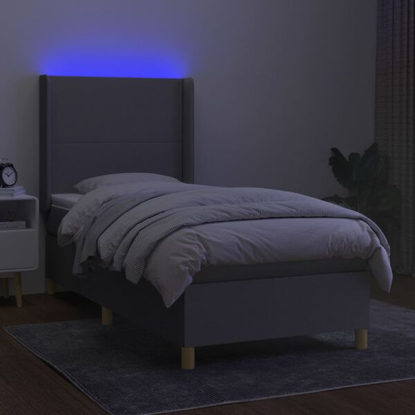 vidaXL Boxspring met matras en LED stof lichtgrijs 90x190 cm