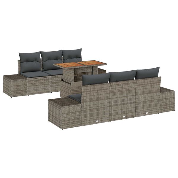 vidaXL Tuin Sofa Set met opslag 7 pcs Grijs Poly riet