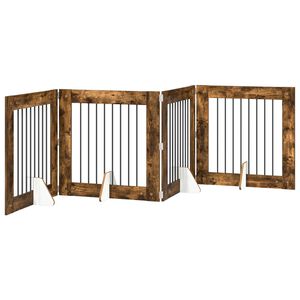 vidaXL Opvouwbaar hondenhek met standaards 4 st Gerookt eiken 321 cm
