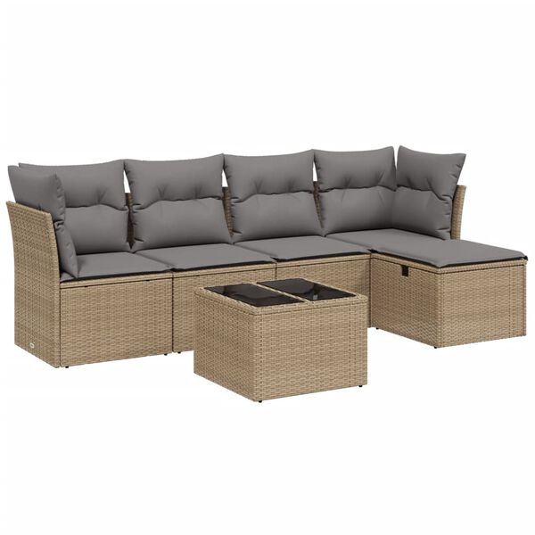 vidaXL 6-delige Loungeset met kussens poly rattan gemengd beige