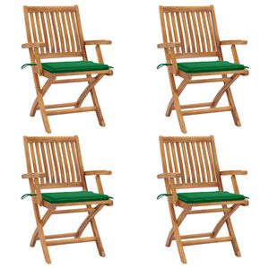 vidaXL Opklapbare stoelen met kussens, 4 stuks, massief teakhout