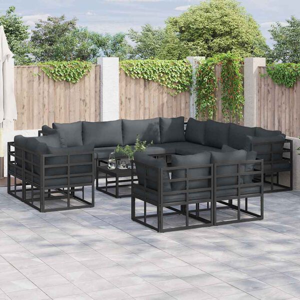 vidaXL Tuin Sofa Set met kussen 12 pcs Zwart Aluminium
