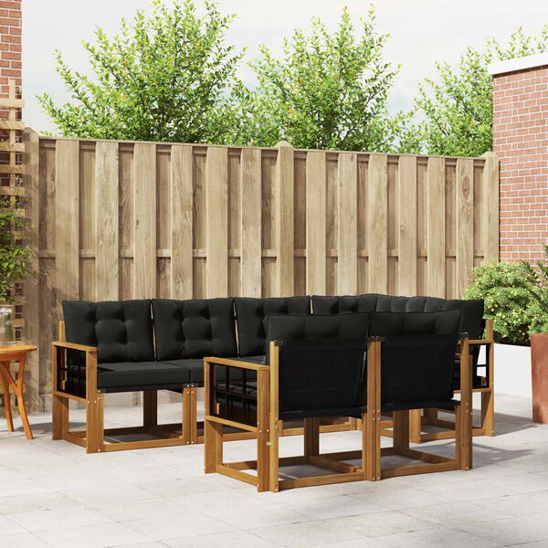 vidaXL Buiten bankenset met kussen 7 pcs Natuurlijk en Zwart