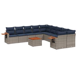 vidaXL 11-delige Loungeset met kussens poly rattan grijs