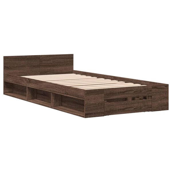 vidaXL Bedframe met lade bewerkt hout bruin eikenkleurig 90x190 cm