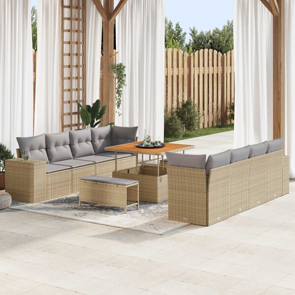 vidaXL Tuin Sofa Set met kussen 11 pcs Beige poly rattan
